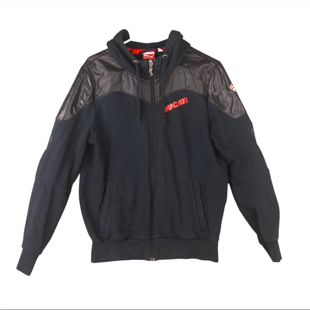 Puma Ducati Jacket Mens Size M Black Motorcycle Full Zip Pockets Hooded